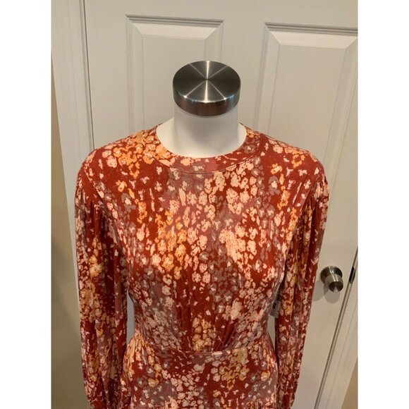 Free People Dark Orange W/ Multicolor Splatter Pattern Dress, Size Small - Picture 2 of 9